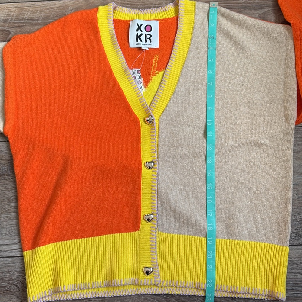 NWT Kerri Rosenthal XOKR Colorblock Heart Sun Slouchy Cardigan Medium - Picture 8 of 12